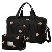 Gonggi Large Baby Changing & Hospital Maternity Bag, Cotton Mommy Diaper Tote Bags with Embroidery Large Capacity Multiple Soft Nappy Bag Lightweight Travel Duffel Bags with Shoulder Strap (Black-B)