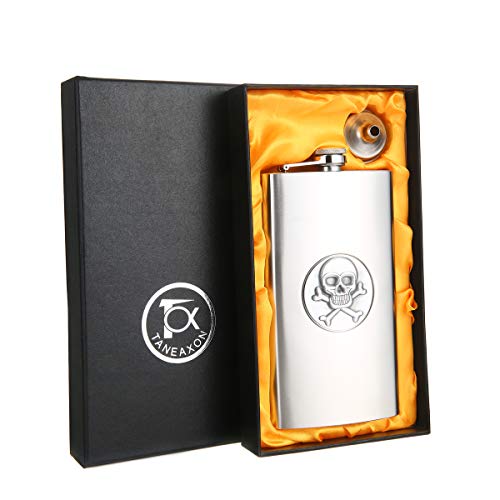 Tox Taneaxon 12 Oz Skull Pattern Pocket Whiskey Liquor Hip Flask With Funnel And Premium Box - Stainless Steel And Leak Proof #TOP1