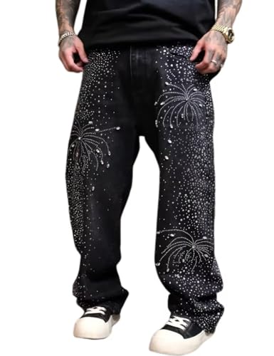 Y2k Casual Fashion Loose Denim Pants Wide Leg Sparkly Bling Glitter Pants