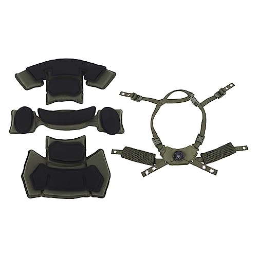 Helmet Dial Suspension System Chin Strap, Adjustable Dial Helmet Padding Kit, Comfortable Nylon Sponge Pads for ACH, MICH, Wendy, FMA, EXF (Army Green Sponge)