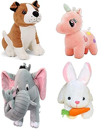 odinbirds Pack Of 4 Animals Soft Toy Kids (Baby) For Playing Soft Toy Elephant, Dog,Unicorn And Rabbit (30Cm)