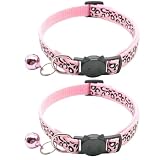 Reflective 2 Pack Breakaway Cat Collars with Bell Leopard Pattern Cute Kitty Adjustable 7.5-12.5 Inch Safe Kitten Collars Charms (Pink)
