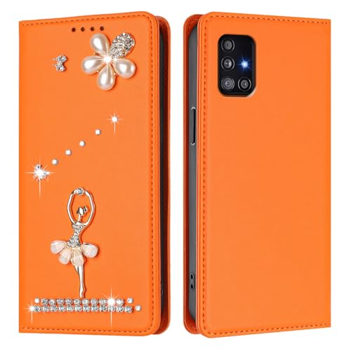Coque Samsung Galaxy A51 5G antichoc étui portefeuille orange fille ballet