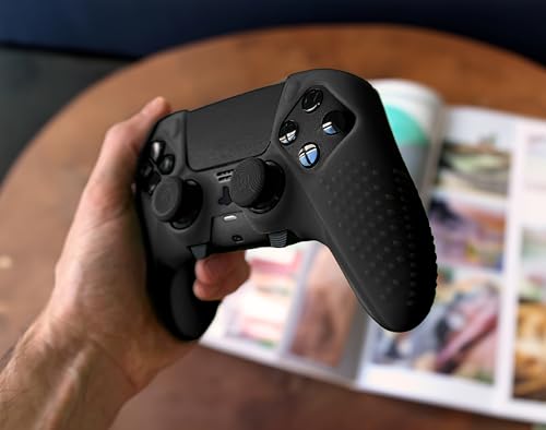 Image of Eclipse PS5 Edge Controller Skin Combo Set | Dock Compatible, Protector Decals, Anti-Slip Soft Gel Silicone Cover, Faceplate Shell & Thumb Grips for Playstation 5 DualSense Edge (Black)