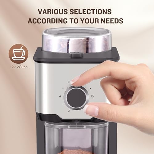 AYCHIRO Flat Burr Coffee Grinder Electric, Coffee Grinder with 14 Grinding Levels,Burr Mill Grinder with 2-12 Cups for Espresso, Drip Coffee and French Press - 3