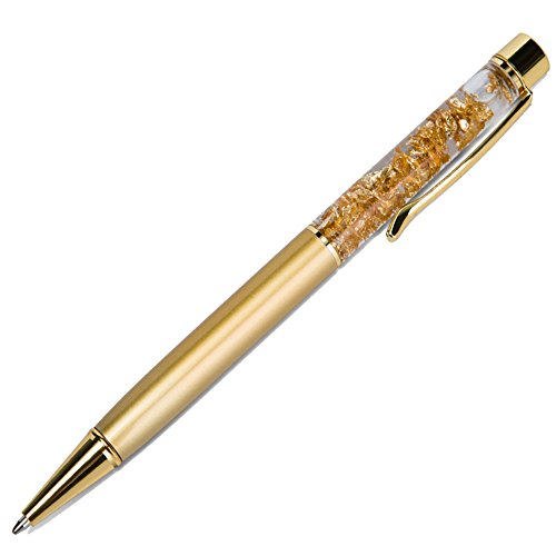 TwinkleArt 24K Gold Foil Ballpoint Pen Floating Golden Flakes with Gift Box (Champagne)