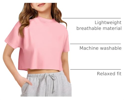 Image of Girls Athletic Oversized Crop Tops Kids Drop Shoulder Short Sleeve T Shirts Workout Tees 5-14 Years