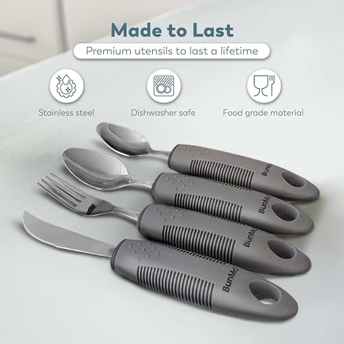 image for BUNMO Utensils for Elderly, Arthritis, Weak Hand Grip, Tremors & Handi