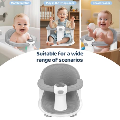 Image of TOSGN Baby Bath Seat for Babies 6 Months & up, Soft Cushion, Non-Slip Baby Bath Seat, Safe & Comfortable Baby Bath Support, for Bathtub /Living Room /Shower Room (Grey)