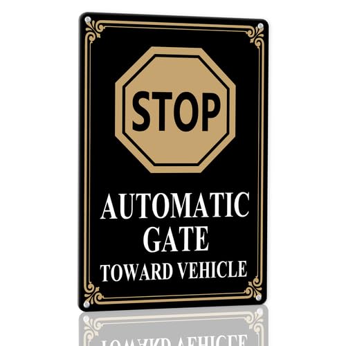 Horienteeon Stop Automatic Gate Opens Inward Aluminum Sign 30×40cm, Sturdy Aluminum Metal Signs Rust Free, Gate Warning Safety Signs, Prevent Injuries Damage to Electronic Gates Sign