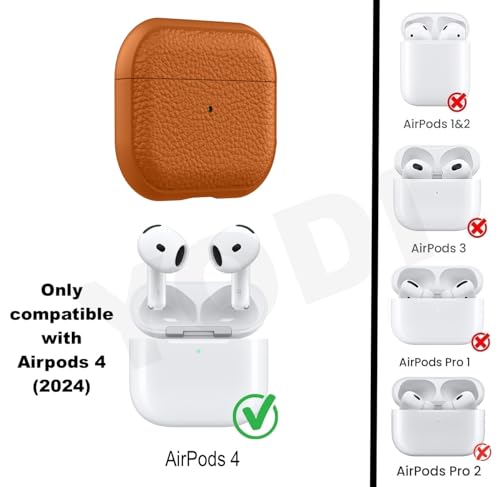 Image of YODI Case Cover for Airpods Pro|Pro 2|Airpods Pro 3|Airpods 4 Pouch, Silicone Cases with Cleaner Kit 360 Drop Protection,Shock-Resistant ((Leather-Orange), Airpods 4)