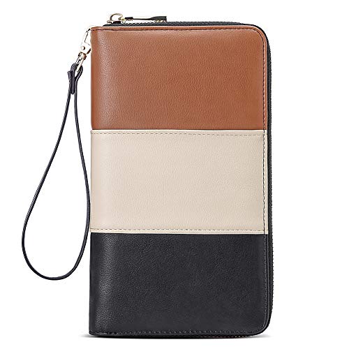 CLUCI Women Wallet Large Leather RFID Blocking Designer Zip Around Card Holder Organizer Ladies Travel Clutch Wristlet Plain Black