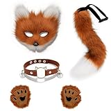 Fuchs Kostüm Set, Fuchs Maske, Fuchs Therian Mask für Jugendliche und Erwachsene, Plüsch Fuchs Maske mit Tail Handschuhe, Tier Cosplay Für Halloween, Party Cosplay, Weihnachten, Karnevalspartys