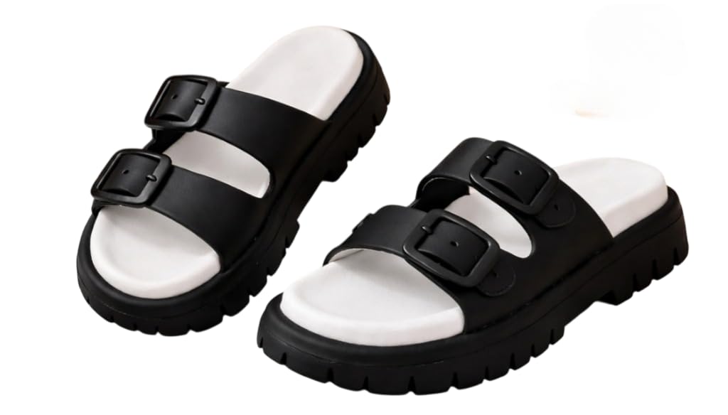 Stylish Extra Soft EVA Cushion Comfort Sliders Slipper for Women Comfortable & Light Weight Double Buckle Pillow Sliders | Waterproof & Everyday Use Slip-On for Women and Girls-image-37