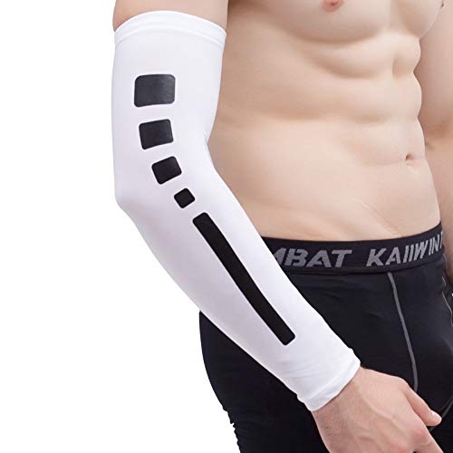 ZHAODONG Fashion Men Outdoor Sports Elastic Breathable Anti-skid Elbow Arm Sleeve UV Protective Gear, Size: L (Black) (Color : White)