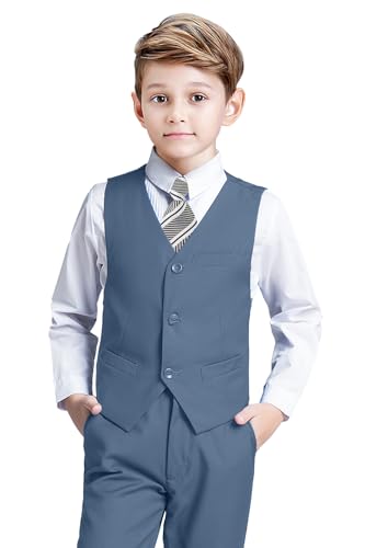Image of Suit for Boy Formal Slim Fit Tuxedo 5 Pieces Kids Toddler Wedding Outfit Blazer Pants Vest Set Boys Suits