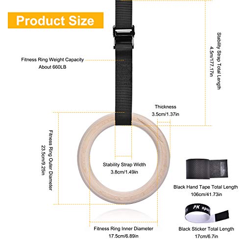 image for Newtion Wooden Professional Gymnastic Fitness Rings with 15ft Adjustab