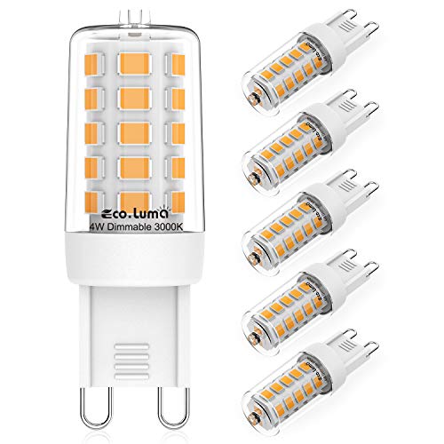 Eco.Luma 5W Bombillas LED G9 Halógeno Equivalente Regulable 50-60W, Blanco Cálido 3000K Sin Parpadeo Bombilla G9, AC220-240V Ángulo de Haz 360° Lámparas LED G9, Paquete de 5 Cover