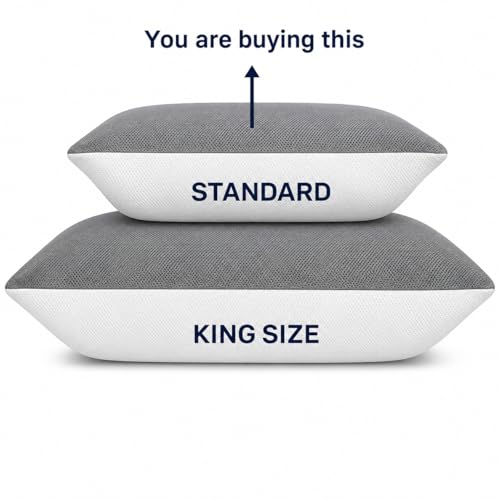 Image of Standard Sleeping Pillow Set of 2 with Adjustable Height | 27 x 16 Inch | Fluffy & Soft Siliconized Hollow Polyester Fiber, Jacquard Cover with Zip Closure - White & GreySet of 2