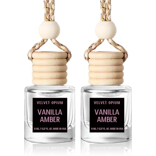 C Classy Car Air Freshener Hanging 2 Pack, Vanilla Amber Essential Oil Diffuser for Cars, Long-Lasting Fragrance, Cute Car Accessories, C ar Air Fresheners for Women & Men Gift, Made in USA
