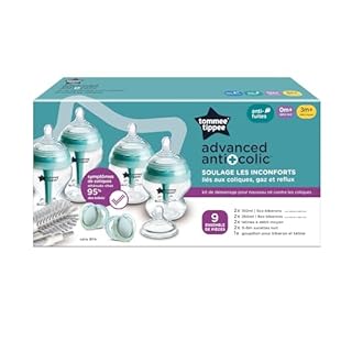 Tommee Tippee Biberon, set starter anti-colica, 4 Biberon con 2 tettarelle a flusso medio, cannuccia anti-colica, accessori per l'infanzia