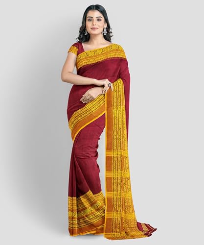 Image of eC ESHA'S COLLECTION Women's Cotton Blend Begumpuri Handloom Saree With Unstitched Running Blouse Piece