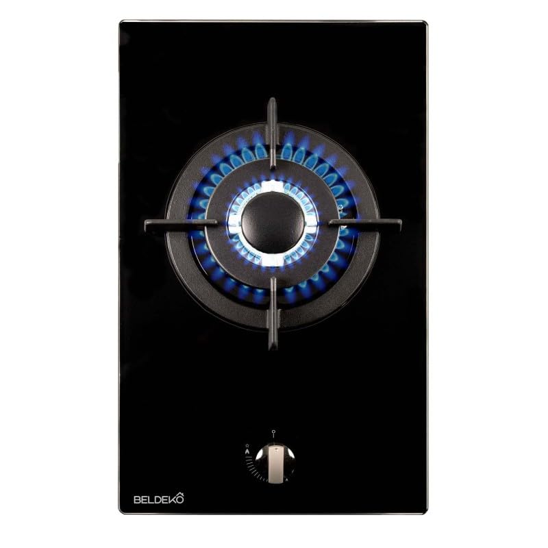 BELDEKO - Plaque Gaz verre noir - 1 Feu - encastrable - double couronne