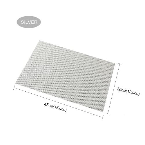 Weavric Placemats, Pvc Vinly Woven Tablemats, Heat Resistant, Stain Resistant, Anti Skid, Non Slip, Protect Table Surface Washable For Coffee, Dinner, Sets Of 4, Silver Grey #TOP1