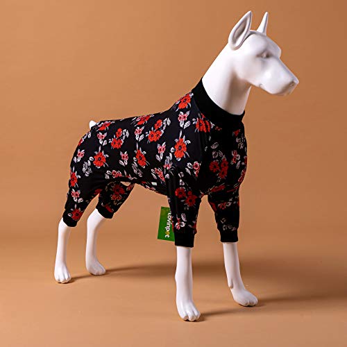 LovinPet Pet Pajamas for Dogs Big/Pretty Floral Navy/Coral Prints/Lightweight Big Dogs Pullover, Full Coverage Large Breed Dog Pjs - Thumbnail 3