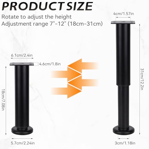 BeiLan Metal Adjustable Furniture Legs,4Pcs 7"-12" Adjustable Height Heavy Duty Bed Center Frame Support Leg for Kitchen Cabinet/Dresser/TV Stand/Sofa/Chair/Bed/Coffee Table by BeiLan - Image 2