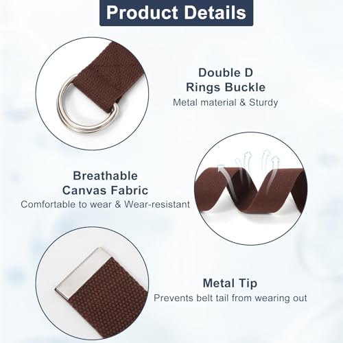 Image of WHIPPY Mens Canvas Belt with Metal Double D-ring 1 1 /2 inch Wide Plus Size Unisex Web Cloth Casual Belt for Jeans Pants