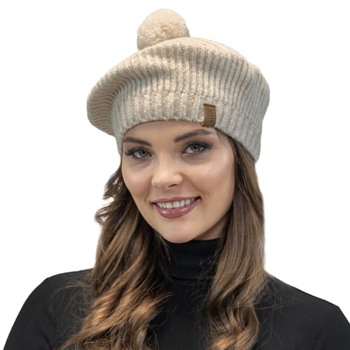 Béret élégant avec pompon Vivisence 7074 bonnet chaud d'hiver pour femme