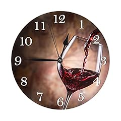 Wine Themed Wall Clock Battery Operated Silent Round Clock Wall Decor for Home Office School, 9 . 8