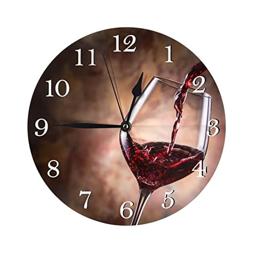 Wine Themed Wall Clock Battery Operated Silent Round Clock Wall Decor for Home Office School, 9.8 Inch