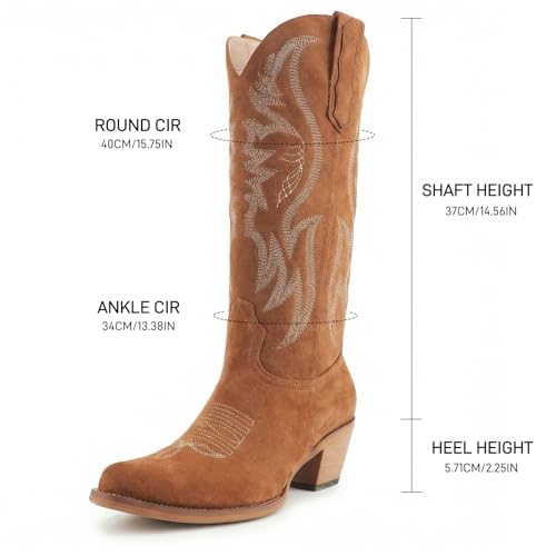 Image of Women's Mid Calf Cowboy Boots Western Pointed Toe Embroidered Boots