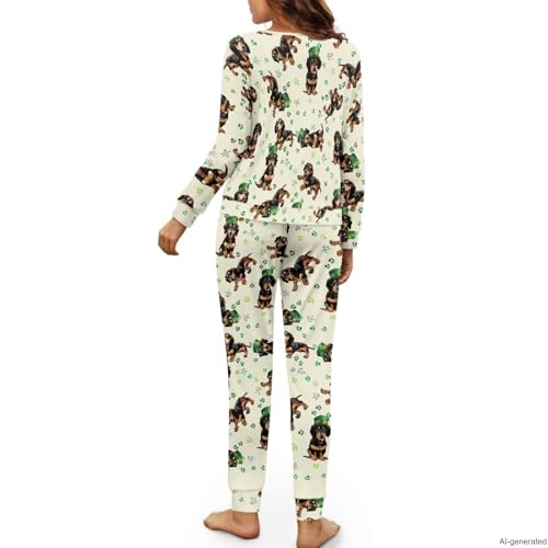 Image of Women's 2 Piece Printed Pajama Set Long Sleeve Sleepwear Set with Long Pants Casual Lounge Sets with Pocket