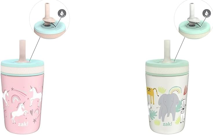 Zak Designs 12oz Kids' Insulated Sippy Cups - Fanciful Unicorn and Safari Prints