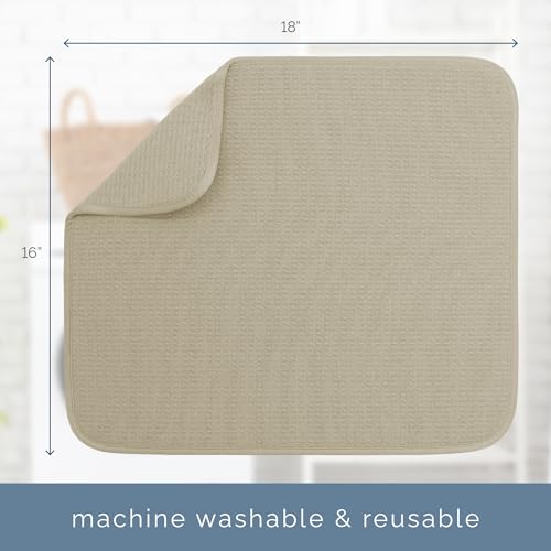 Image of S&T INC. Dish Drying Mat, 16 inch x 18 inch, Absorbent Microfiber Kitchen Counter Mat, Dish Drying Pad for Dishes, Utensils, Pots and Pans, Large, Pure Cashmere