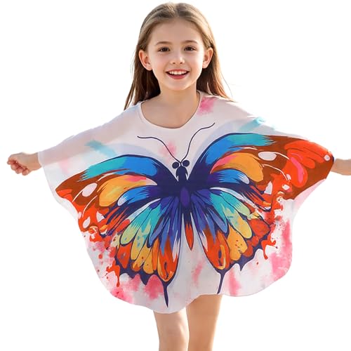 Girl Swim Cover Up Kids Butterfly Beach Coverup Chiffon Long Sleeves Wrap Swim Dress 4-7 Years