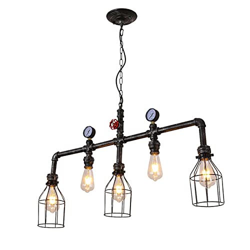 Lustre 5 têtes en fer forgé style industriel QHQQXN pour salon