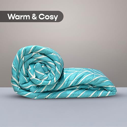 Image of SleepyCat Luxurious All Season Reversible Printed Comforter - 200 TC | Hotel Like Feel with Down Alternative Lightweight Microfiber Fill, Double Size 90x100 Inches (Mist Stripe)