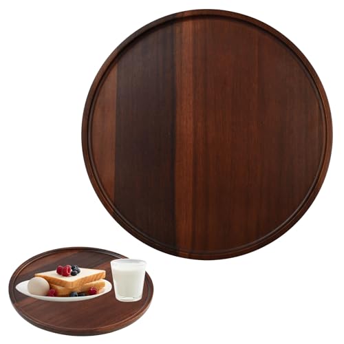 Kleemeiero Bandeja Redonda de Madera 30 cm - Bandeja Redonda para Servir para Café, Bebidas, Mandos y Llaves - Bandejas de Madera Decorativa para Centro de Mesa, Salón y Habitación
