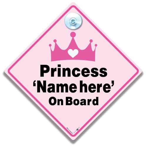 Panneau de voiture personnalisé Princesse Baby on Board - Couronne rose - 14 x 14 cm