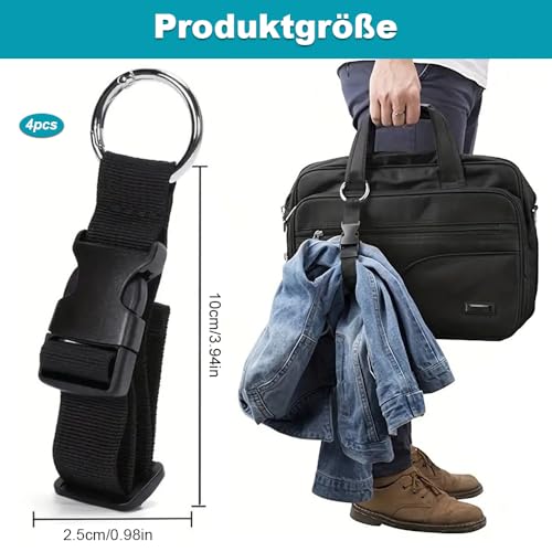 Gepäckriemen 4 Stück Luggage Straps Verstellbare Gepäckgurte für Koffer, Taschen, Jacken & Decken – Mit Federclip für Sicheren Halt – Reisezubehör (Schwarz)