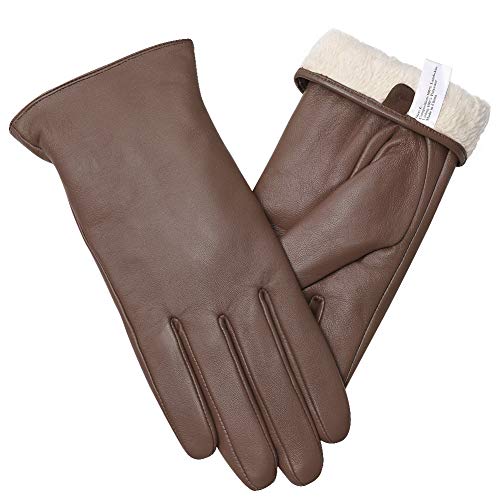 vislivin Lederhandschuhe für Damen, Touchscreen-Handschuhe, warm, für den Winter, Fahren, Geschenk, braun, 36 Cover