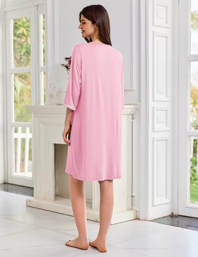 Image of Ekouaer Zipper Robes for Women 3 /4 Sleeves Lightweight House Coat Zip Up Bathrobe Soft Nightgown with Pockets S-3XL
