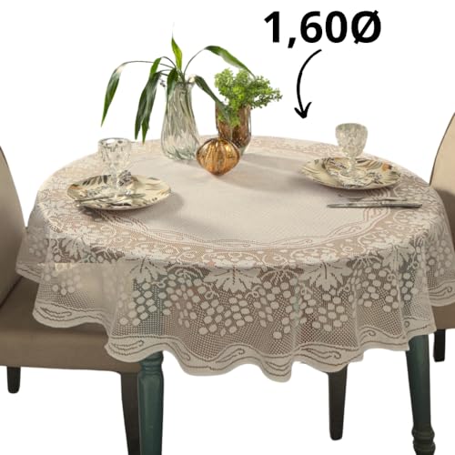 Toalha De Mesa 4 Lugares Redonda Renda 1,60ø m (Palha)