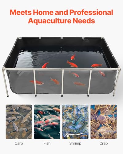 VEVOR Fischteich aus Segeltuch, 1781,3 L Fischtank, PVC-Koi-Tank mit transparentem Sichtfenster, Aquarium mit Edelstahlrahmen & Ablassventil, für Zucht von Koi, Goldfisch (schwarz)