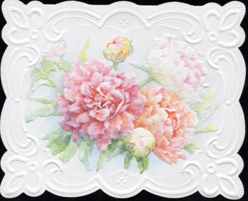 Image of Poster Foundry Peony Boxed Note Cards by Carol Wilson. 10 embossed 4x5 Die-Cut Notecards and Matching Envelopes in Decorative Gift Box with Magnetic Flap. NCP2349