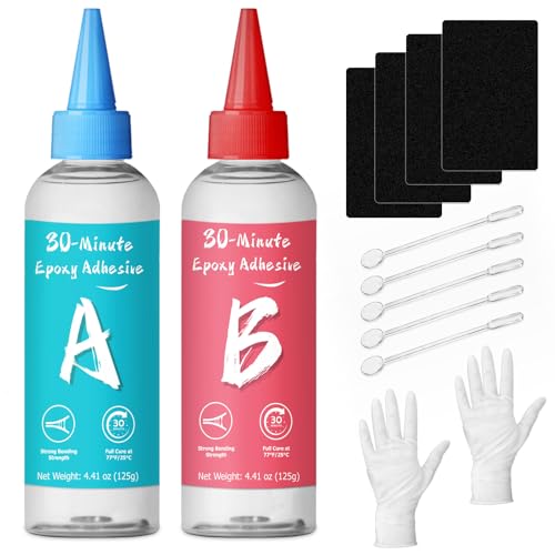 Image of 30 Minute Epoxy Glue 7.6 fl oz, Fast Cure Clear 2 Part Epoxy Adhesive | Tough Durable Clear Epoxi Adhesives Fast Repair, 2 Part Epoxy Glue Quick Cure Clear for Metal, Wood, Plastic, Glass, Cerami
